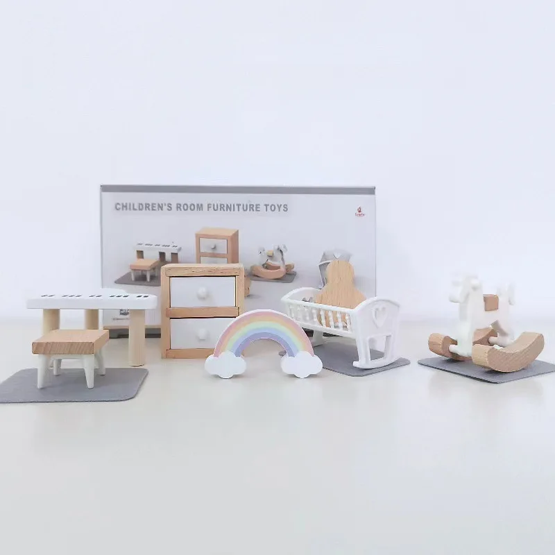 Mini furniture wooden kitchen bedroom bathroom play house simulation doll house children's toy furniture ornaments thumbnail 4