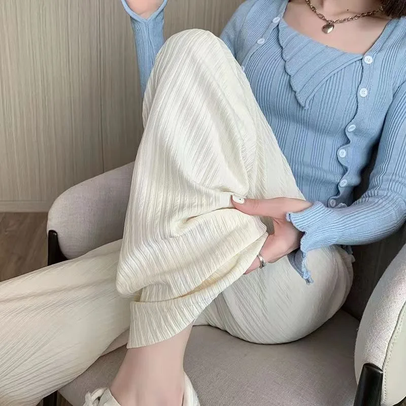2025 summer new bubble milk puff cloud pants women high waist draped narrow straight casual pants cloud puff wide leg pants thumbnail 3