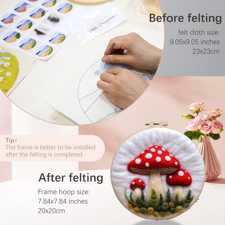 CHENISTORY 20x20cm DIY Wool Felting Painting With Embroidery Frame Flower Handmade Needle Wool Painting Decoration Gift New 2024 thumbnail 3