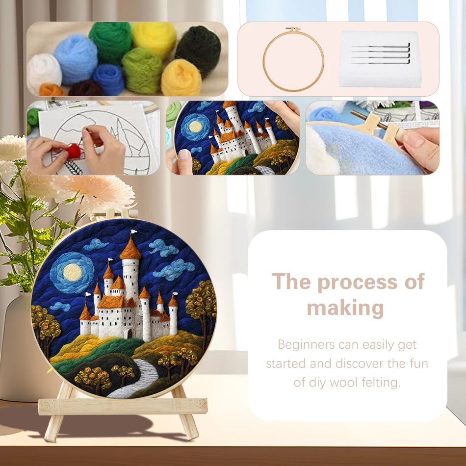 CHENISTORY 20x20cm DIY Wool Felting Painting With Embroidery Frame Flower Handmade Needle Wool Painting Decoration Gift New 2024 thumbnail 4
