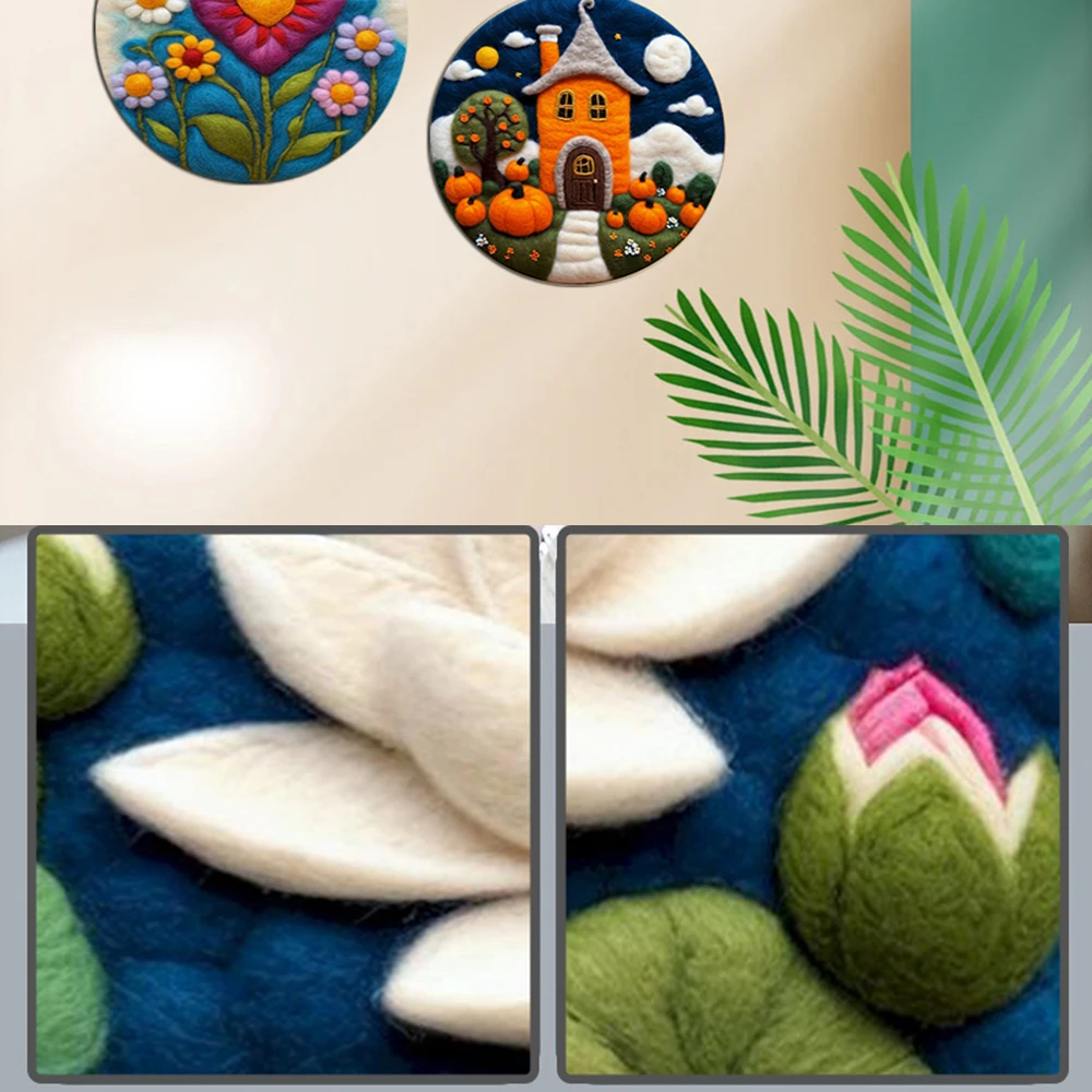 CHENISTORY 20x20cm DIY Wool Felting Painting With Embroidery Frame Flower Handmade Needle Wool Painting Decoration Gift New 2024 thumbnail 2