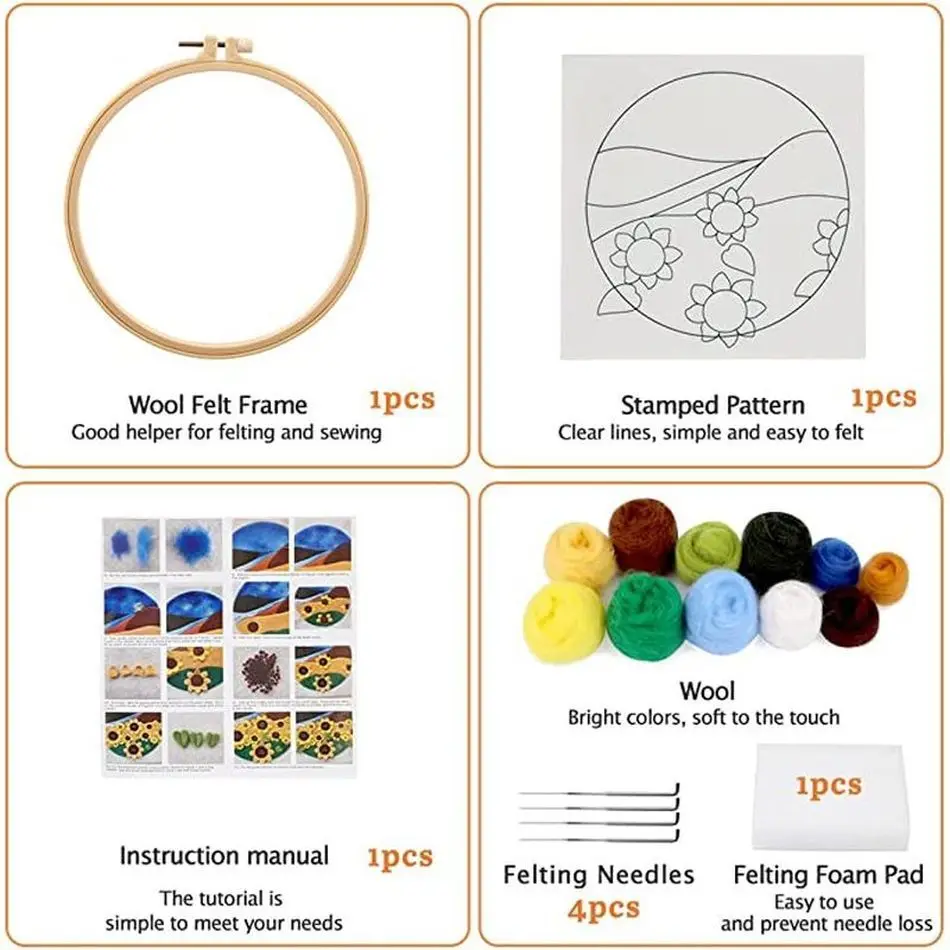 CHENISTORY 20x20cm DIY Wool Felting Painting With Embroidery Frame Flower Handmade Needle Wool Painting Decoration Gift New 2024 thumbnail 6