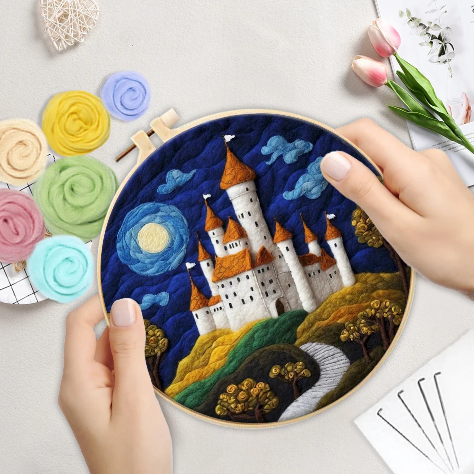 CHENISTORY 20x20cm DIY Wool Felting Painting With Embroidery Frame Flower Handmade Needle Wool Painting Decoration Gift New 2024 thumbnail 5
