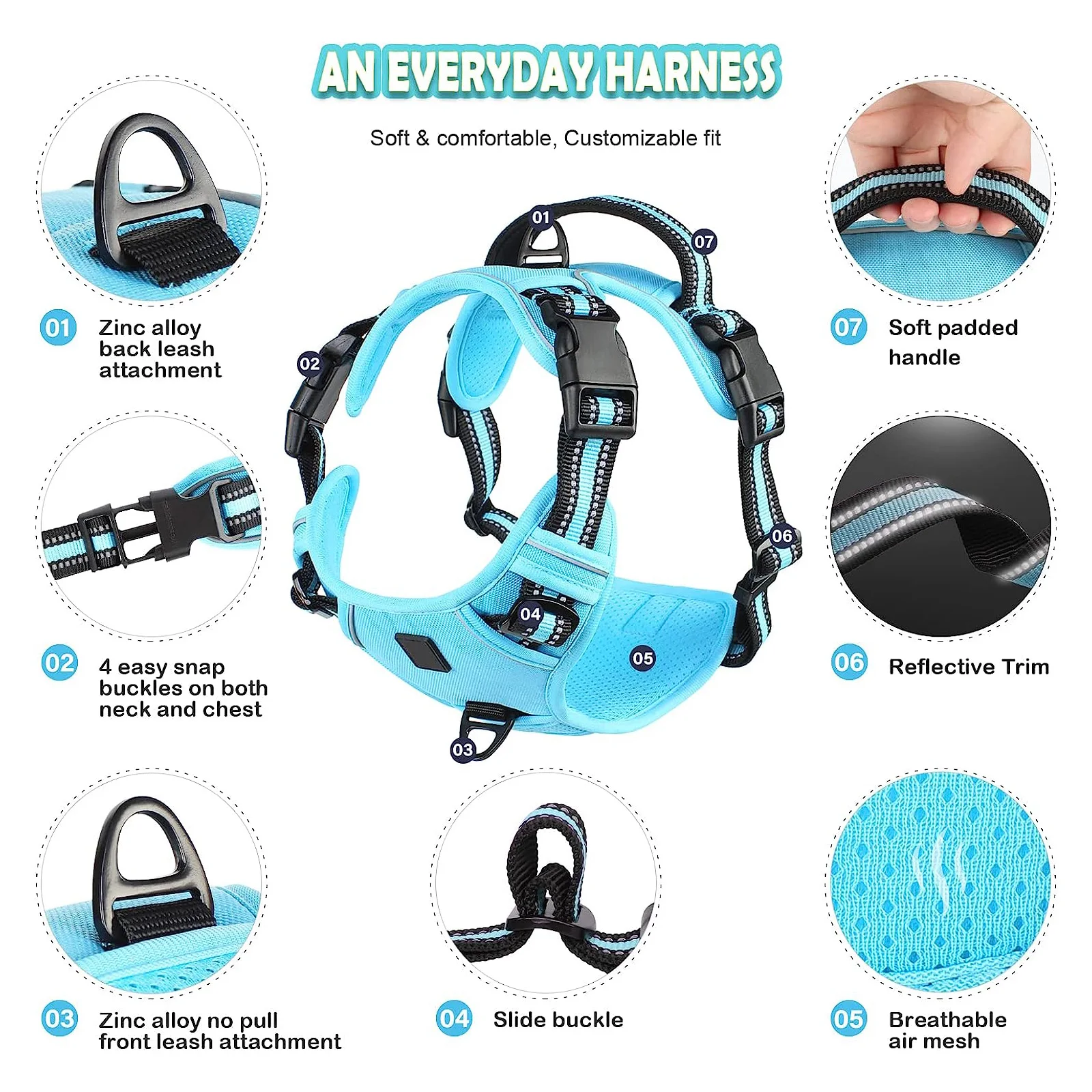 No Pull Dog Harness, Adjustable Soft Padded Pet Vest with Easy Control Handle thumbnail 3