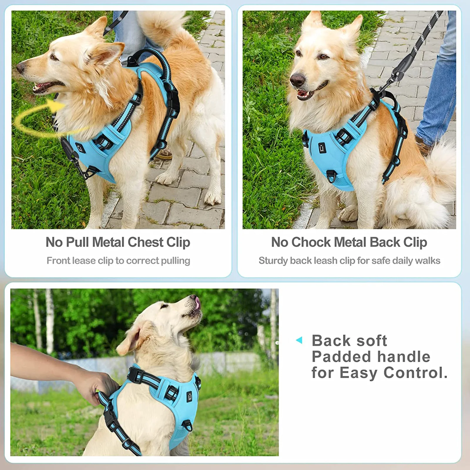 No Pull Dog Harness, Adjustable Soft Padded Pet Vest with Easy Control Handle thumbnail 4