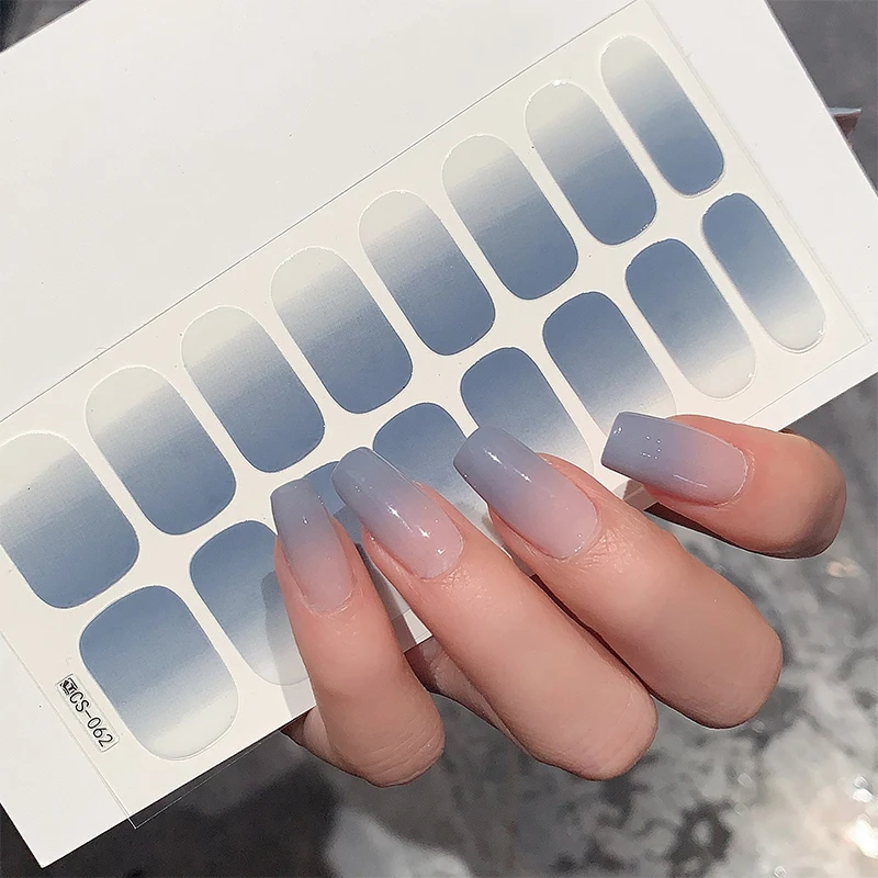 14/16Tips Full Cover Gradient Nail Stickers Multi Color Self Adhesive Slider No Need UV Lamp Cured Press ON Nail Decal thumbnail 3