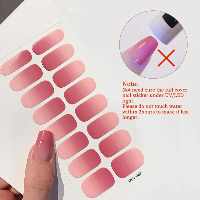 14/16Tips Full Cover Gradient Nail Stickers Multi Color Self Adhesive Slider No Need UV Lamp Cured Press ON Nail Decal thumbnail 6