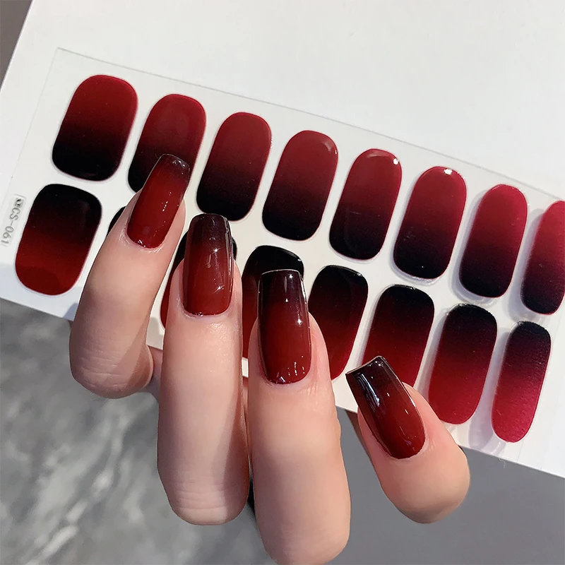14/16Tips Full Cover Gradient Nail Stickers Multi Color Self Adhesive Slider No Need UV Lamp Cured Press ON Nail Decal thumbnail 4