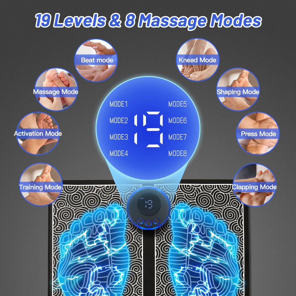 Electric Foot Massager Pad Electrostimulator Massage Mat EMS Muscle Massager Relax Feet Massage Fitness Masajeador USB Charging thumbnail 2