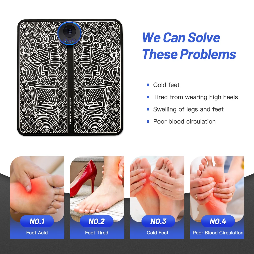 Electric Foot Massager Pad Electrostimulator Massage Mat EMS Muscle Massager Relax Feet Massage Fitness Masajeador USB Charging thumbnail 3
