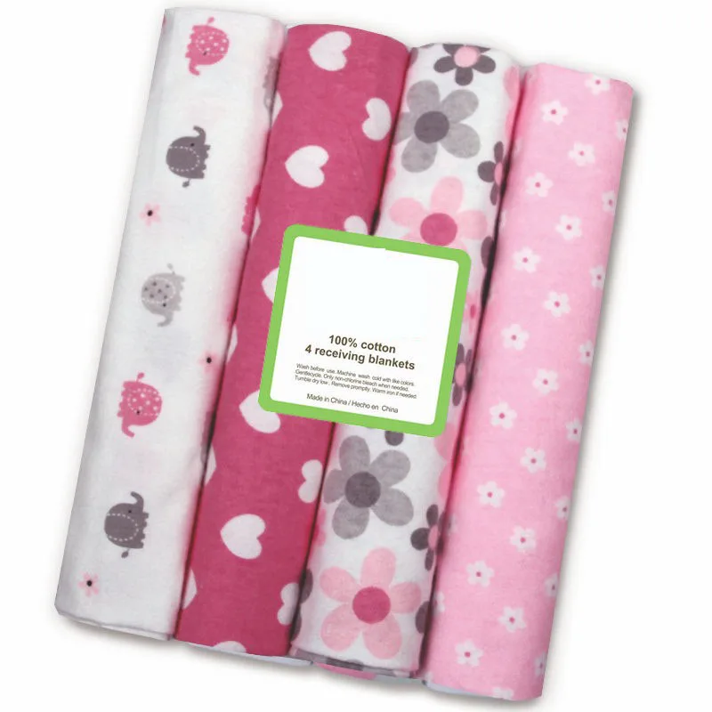 4pcs/ Pack 102*76CM 100% Cotton Super Soft Flannel Receiving Baby Blanket Newborn Baby Swaddle Baby Bedding sheet Flannel Diaper thumbnail 2