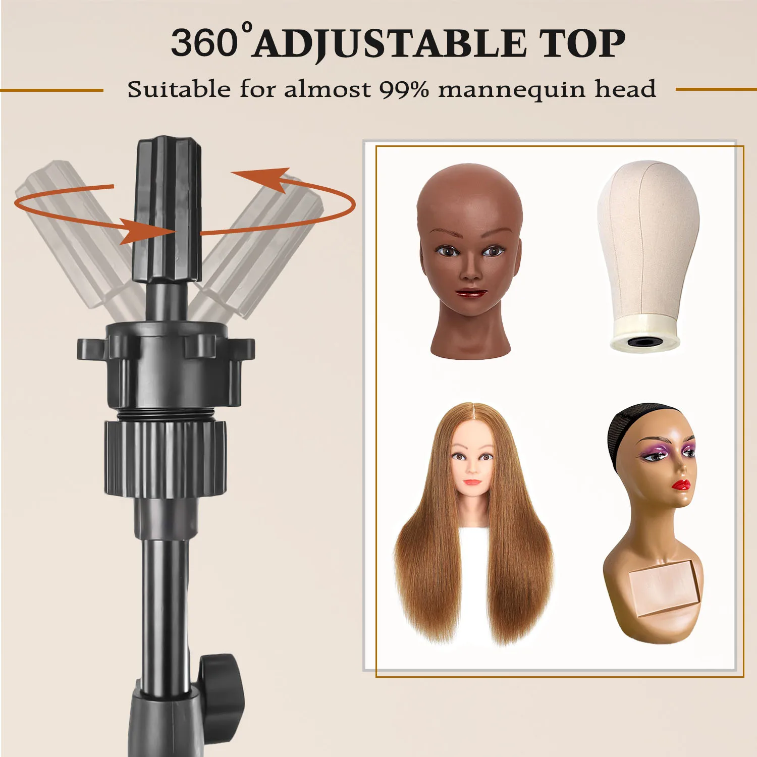 21-23inch Canvas Block Head Mannequin Wig Head Wig Stand Tripod with Head, Mannequin Head Wig Display Styling Head With Stand thumbnail 4