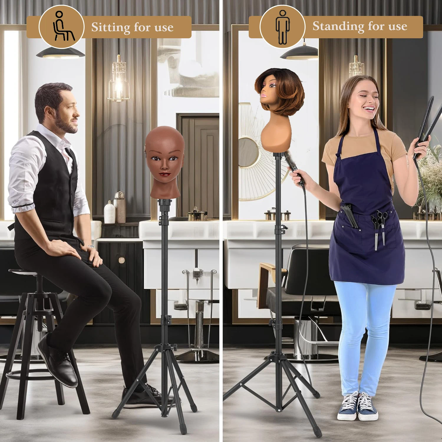 21-23inch Canvas Block Head Mannequin Wig Head Wig Stand Tripod with Head, Mannequin Head Wig Display Styling Head With Stand thumbnail 6
