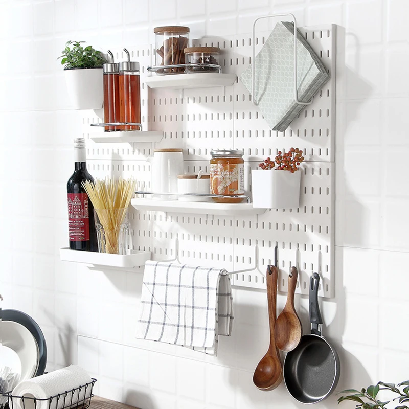 DIY Pegboard Accessories No Punching Kitchen Organization Shelf Storage Box Hooks Wall Organizer Crafts For Garage Room thumbnail 4