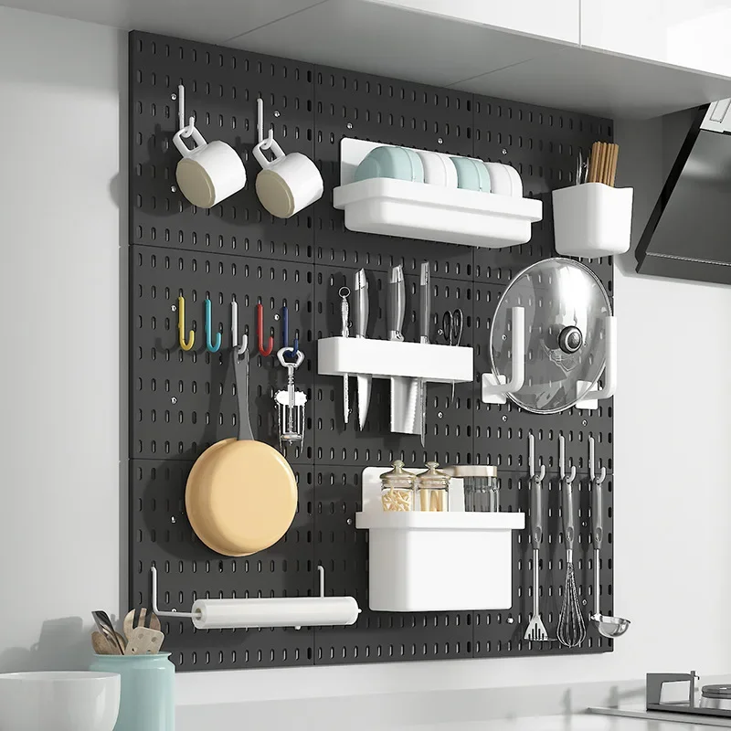 DIY Pegboard Accessories No Punching Kitchen Organization Shelf Storage Box Hooks Wall Organizer Crafts For Garage Room thumbnail 6