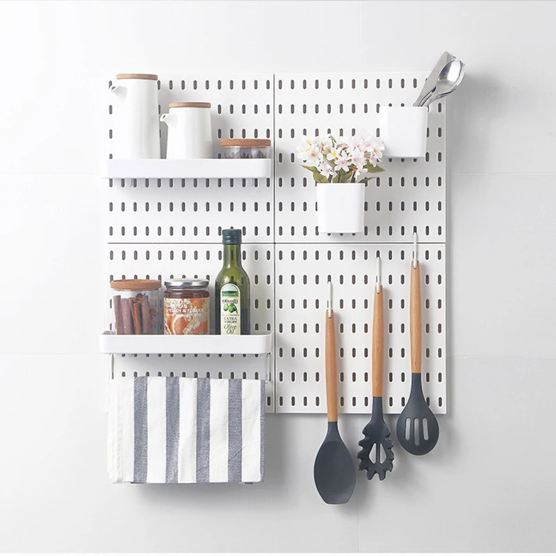 DIY Pegboard Accessories No Punching Kitchen Organization Shelf Storage Box Hooks Wall Organizer Crafts For Garage Room thumbnail 2