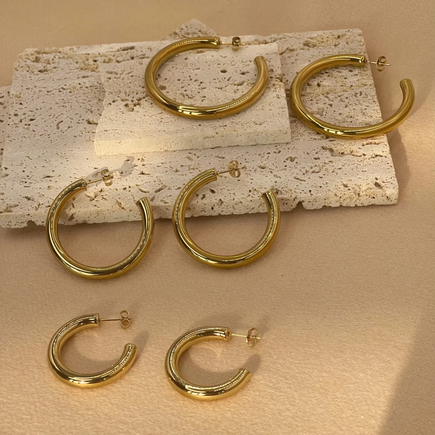 30/40/50mm Classic Stainless Steel Ear Buckle Big Earrings for Women Trendy Gold Color Large Hoop Earring Jewelry Accessories thumbnail 2
