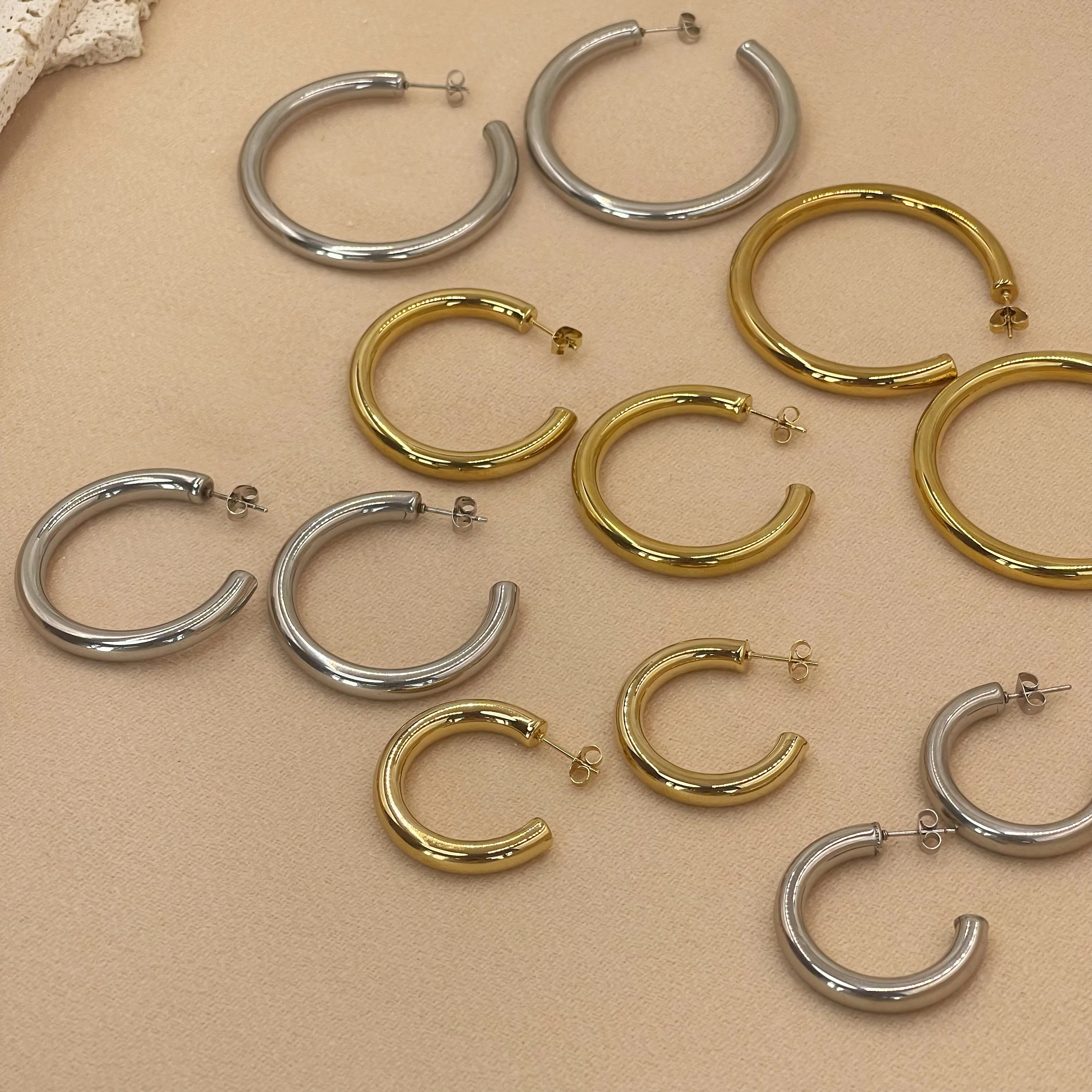 30/40/50mm Classic Stainless Steel Ear Buckle Big Earrings for Women Trendy Gold Color Large Hoop Earring Jewelry Accessories thumbnail 4
