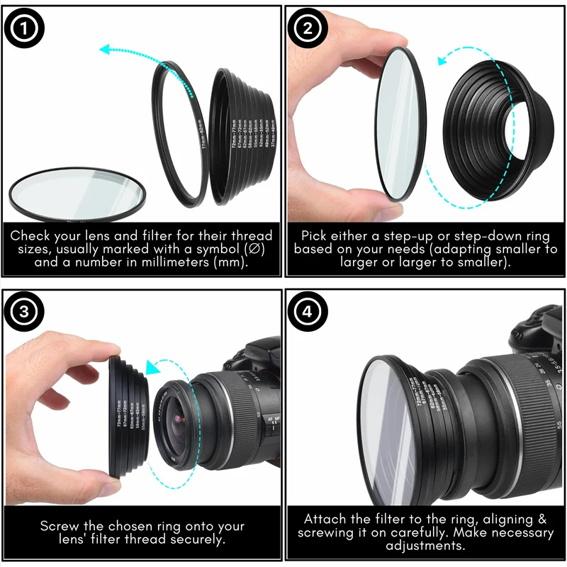 Camera Lens Filter Adapter Ring Filter Step Up & Down Ring Adapter 37-82 82-37mm for Fujifilm Canon Nikon Sony DSLR Camera thumbnail 5