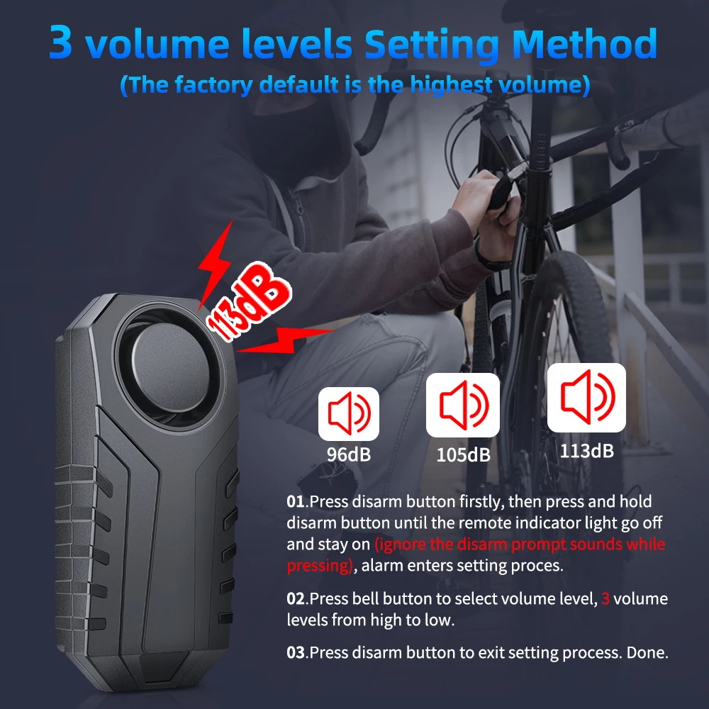 Anchtek 113dB USB Rechargeable Bike Alarm Wireless Alarma Moto Vibration Sensor Warning Alarm System For Motorcycle Electric Car thumbnail 3
