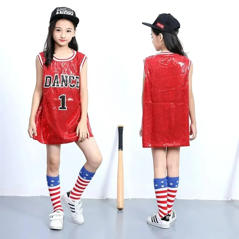 Girls Hip Hop Sequins Dance Costume Glitter Tank Top with Socks Stage Performance Mordern Jazz Carnival Outfits 5-12 Years thumbnail 4