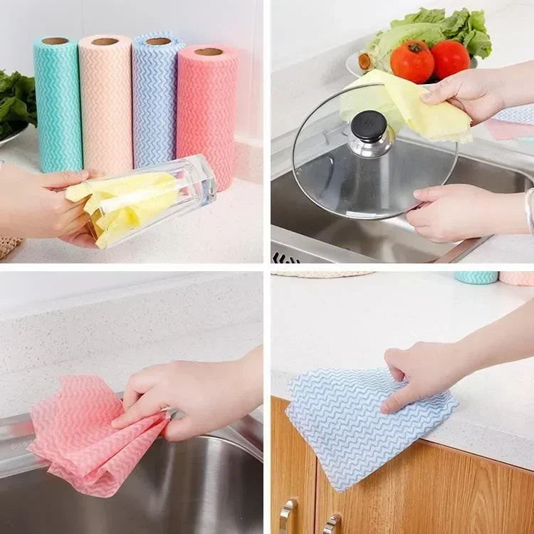 50Pcs/Roll Dishcloth Disposable Kitchen Cloth Roll Kitchen Dishcloth Cleaning Cloth Lazy Person Tear Off Non-woven Fabric thumbnail 5