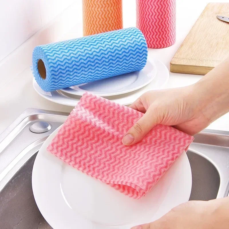 50Pcs/Roll Dishcloth Disposable Kitchen Cloth Roll Kitchen Dishcloth Cleaning Cloth Lazy Person Tear Off Non-woven Fabric thumbnail 2