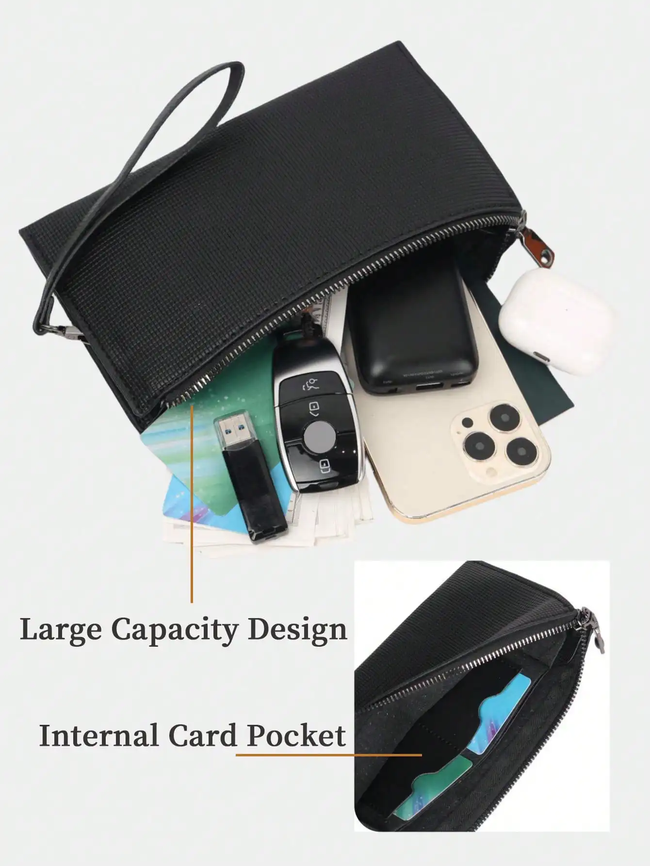 Simple Basic Large Capacity Clutch Bag Business Casual Outdoor Portable Dual Compartment Phone Bag Wristlet Bag Handbag Clutch thumbnail 6