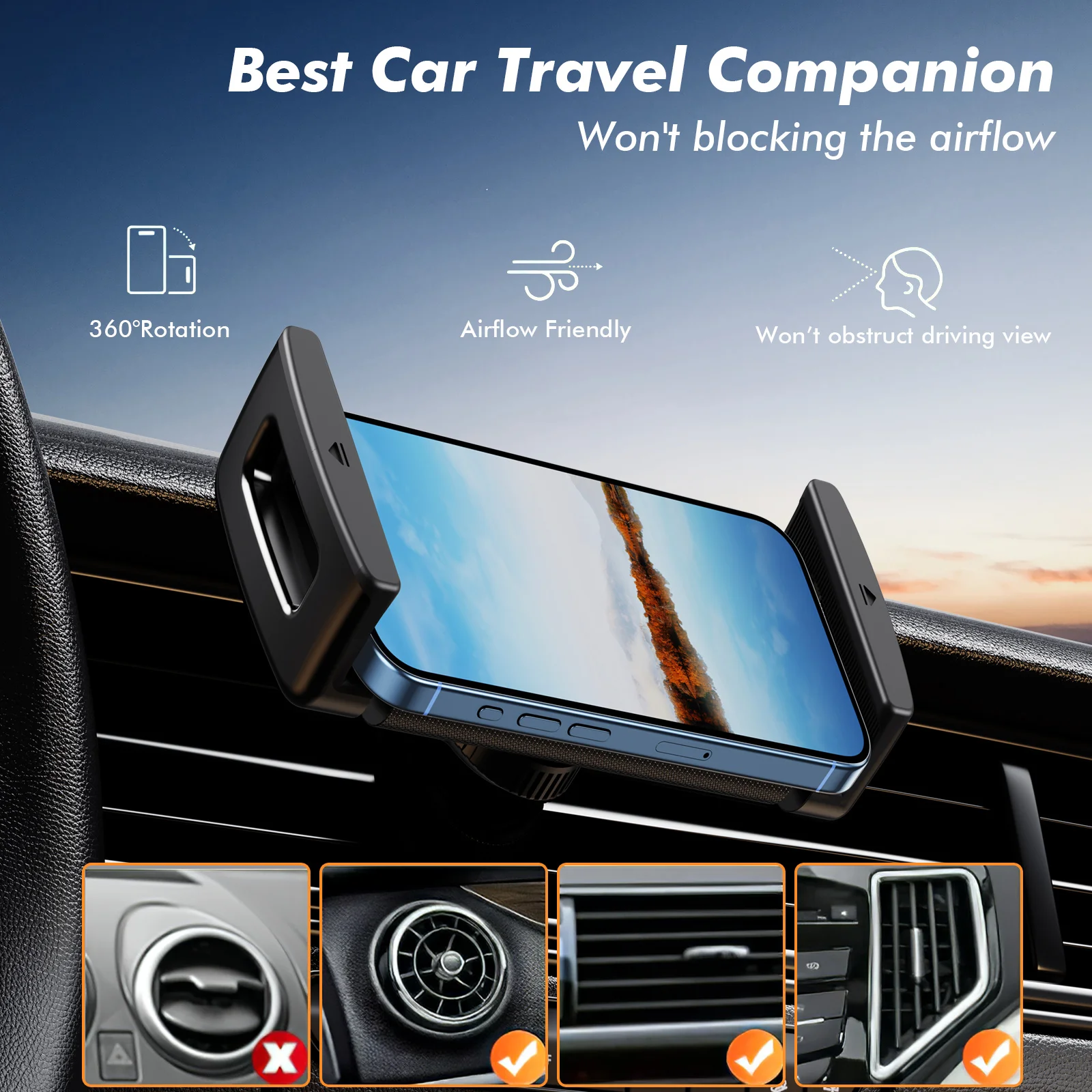 Eary Car Phone Holder 360°Rotatable Mount Vent iPad Tablet for Car iPad Mini Air Z Fold 7 6 iPhone Samsung More 4-12.9" Device thumbnail 4