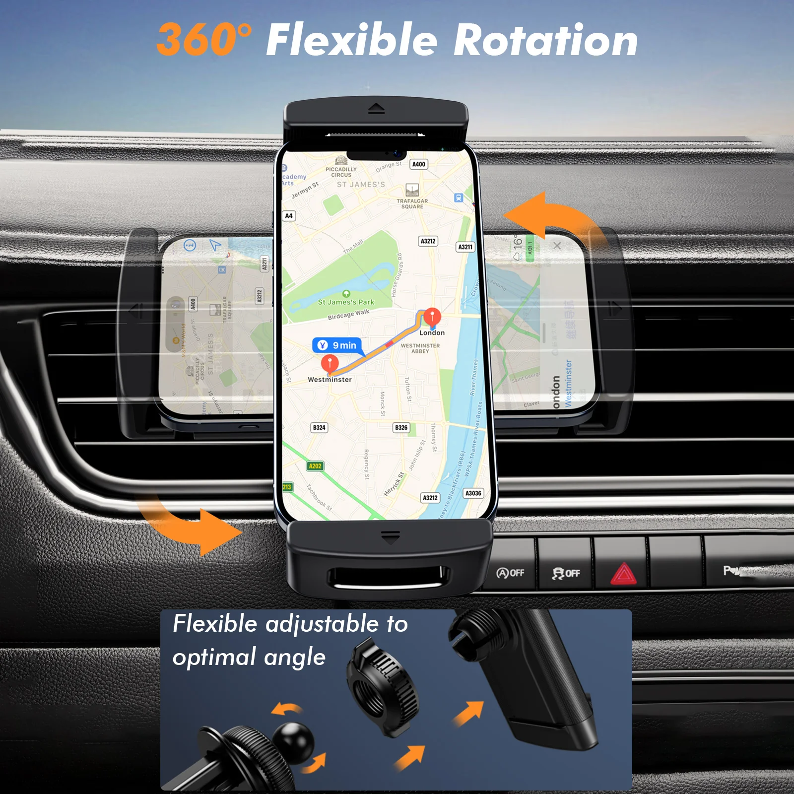 Eary Car Phone Holder 360°Rotatable Mount Vent iPad Tablet for Car iPad Mini Air Z Fold 7 6 iPhone Samsung More 4-12.9" Device thumbnail 3