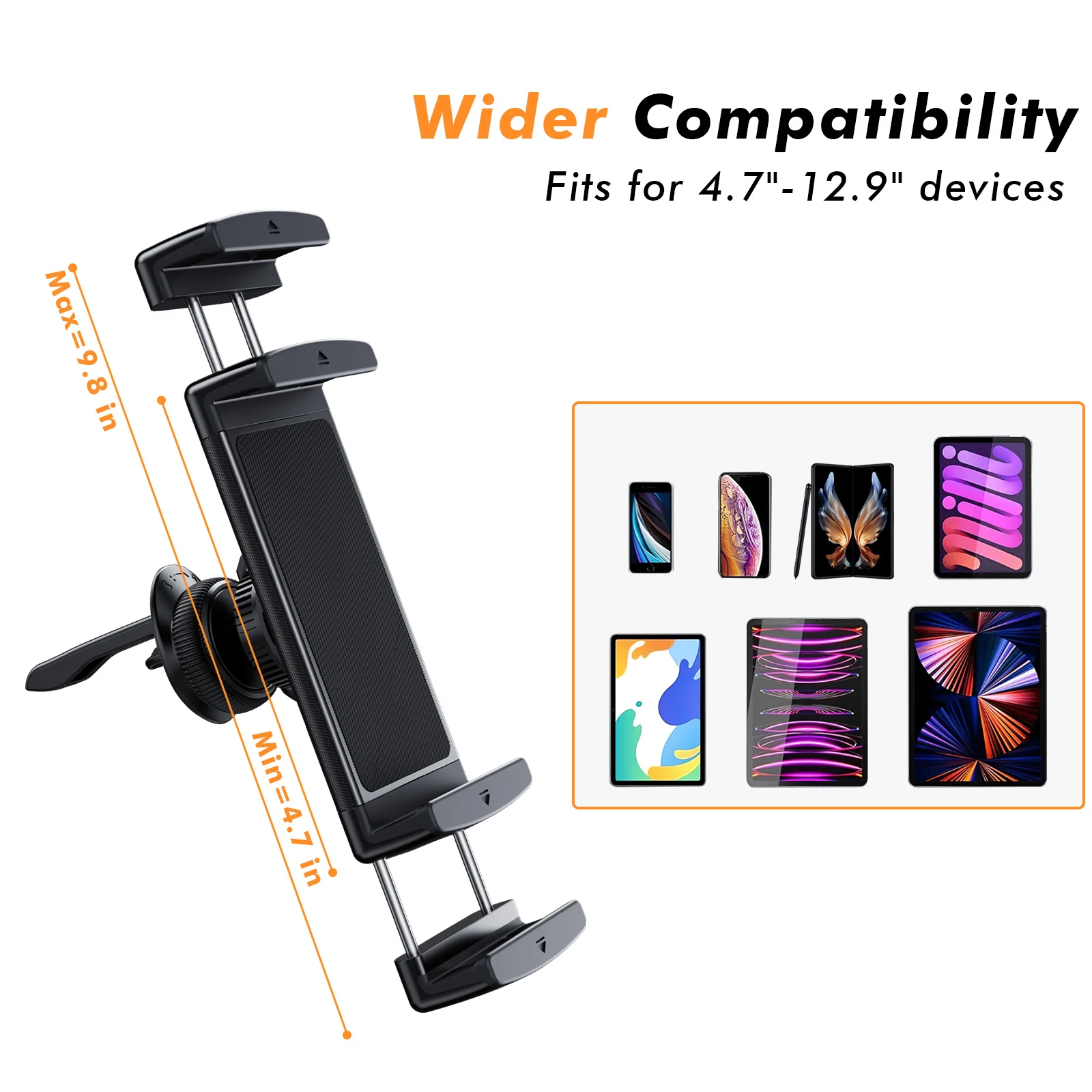 Eary Car Phone Holder 360°Rotatable Mount Vent iPad Tablet for Car iPad Mini Air Z Fold 7 6 iPhone Samsung More 4-12.9" Device thumbnail 6