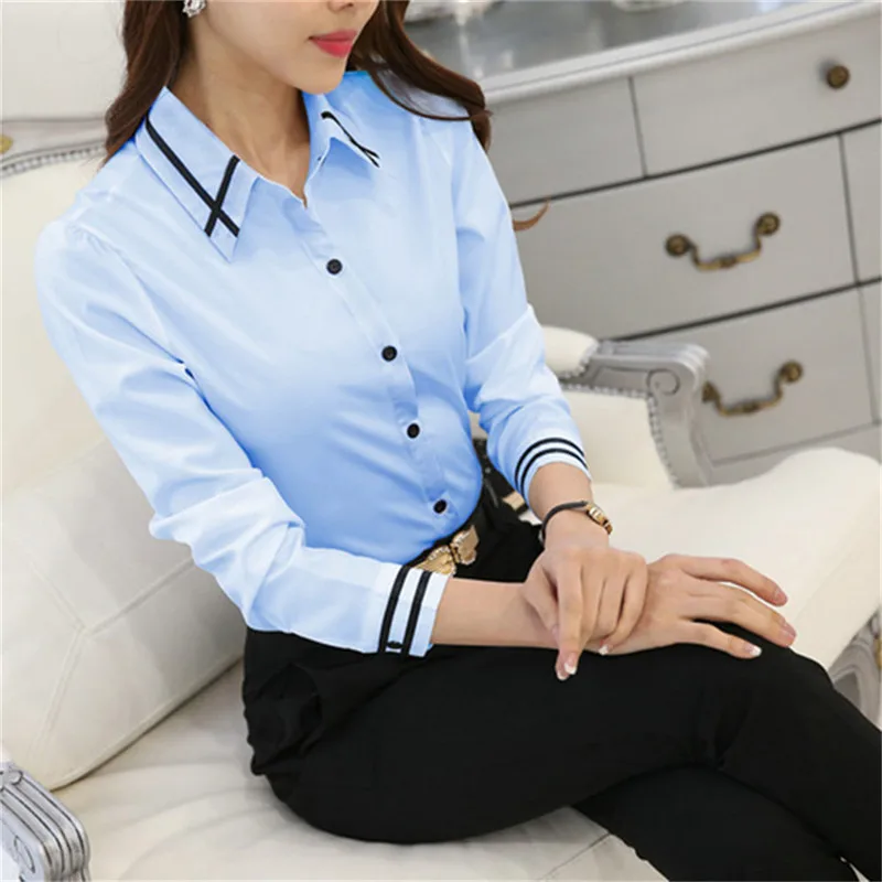 Womens Office Lady Shirt Female Chiffon Slim Blouse  Casual Long Sleeve Shirts Lady Fashion Style Tops Clothing Blusas thumbnail 3