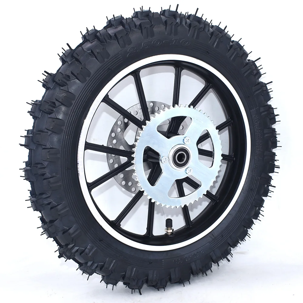 2.50-10" Front Or Rear Wheel 10 inch Tire Aluminum Rims With Brake and Sprocket For Chinese Gas Electric Mini Dirt Pit Bike thumbnail 4