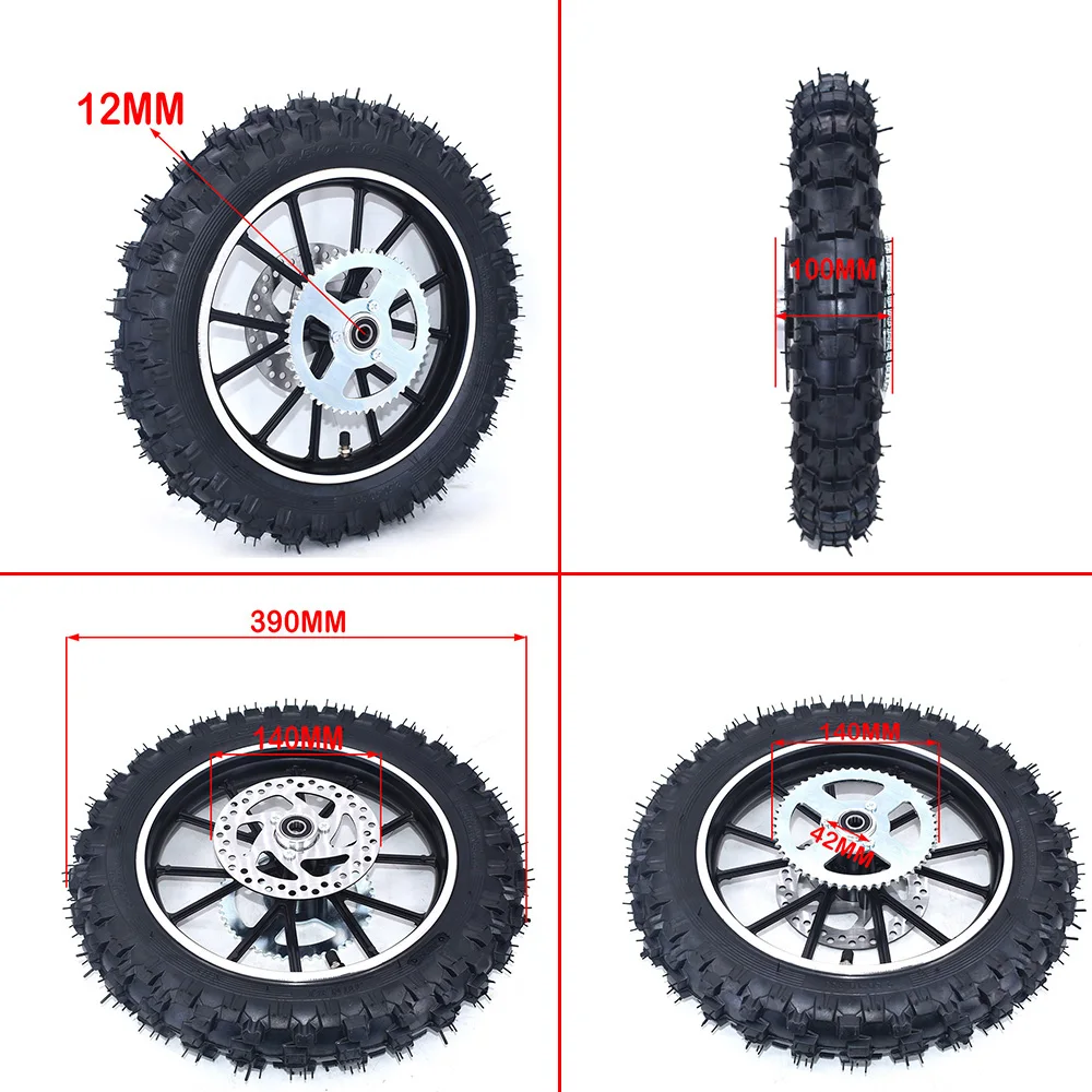 2.50-10" Front Or Rear Wheel 10 inch Tire Aluminum Rims With Brake and Sprocket For Chinese Gas Electric Mini Dirt Pit Bike thumbnail 6