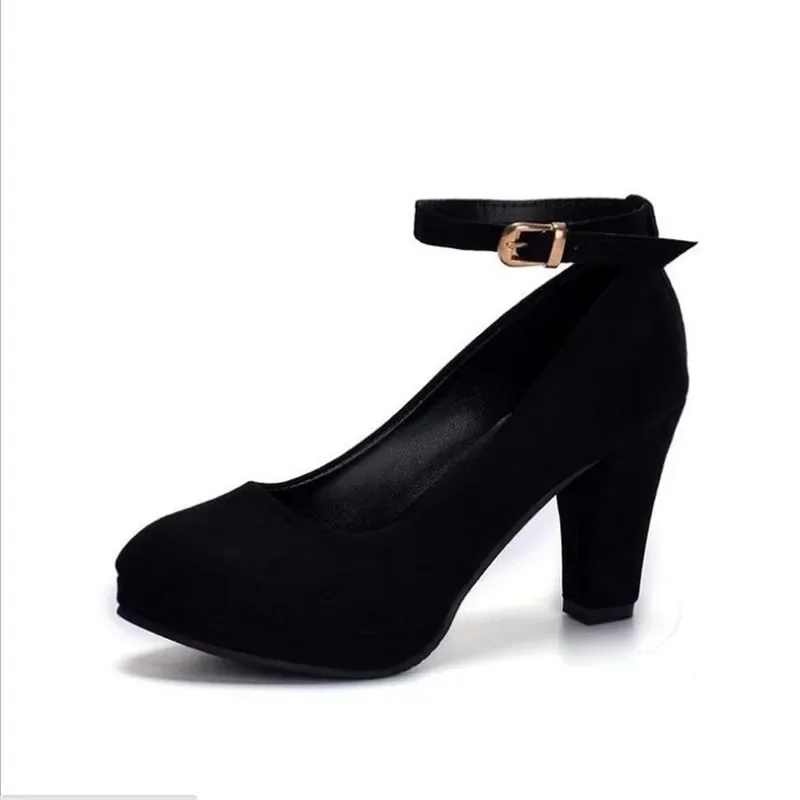 Spring Women Pumps Flock Sweet Thick High Heels Ankle Strap Female Platform Classic Round Toe Dress Cute Shoes Ladies Footwear thumbnail 6