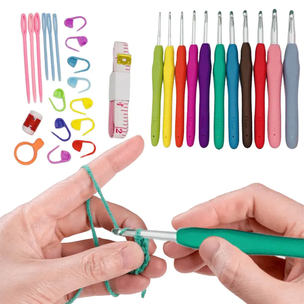Crochet Hooks Kits Yarn Knitting Needles with Case Colorful Crochet Hooks Kit Ergonomic Handle Crochet Knitting Needles thumbnail 6