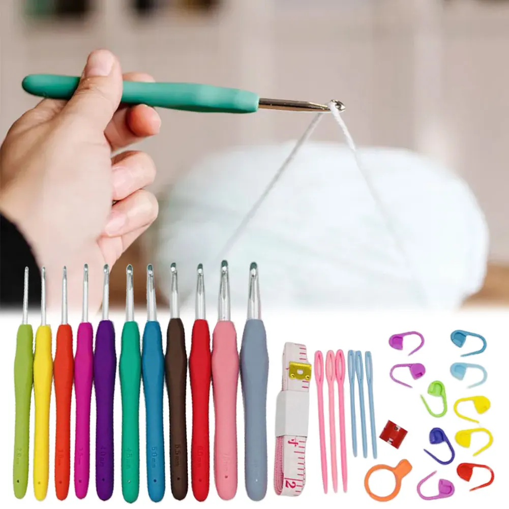 Crochet Hooks Kits Yarn Knitting Needles with Case Colorful Crochet Hooks Kit Ergonomic Handle Crochet Knitting Needles thumbnail 3