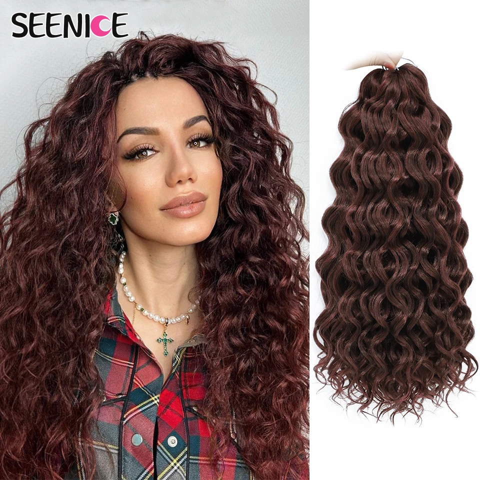 18 24“Synthetic Deep Wavy Twist Crochet Hair Afro Curls Water Wave Crochet Braids Ombre Brown Braiding Hair Extensions For Women thumbnail 3