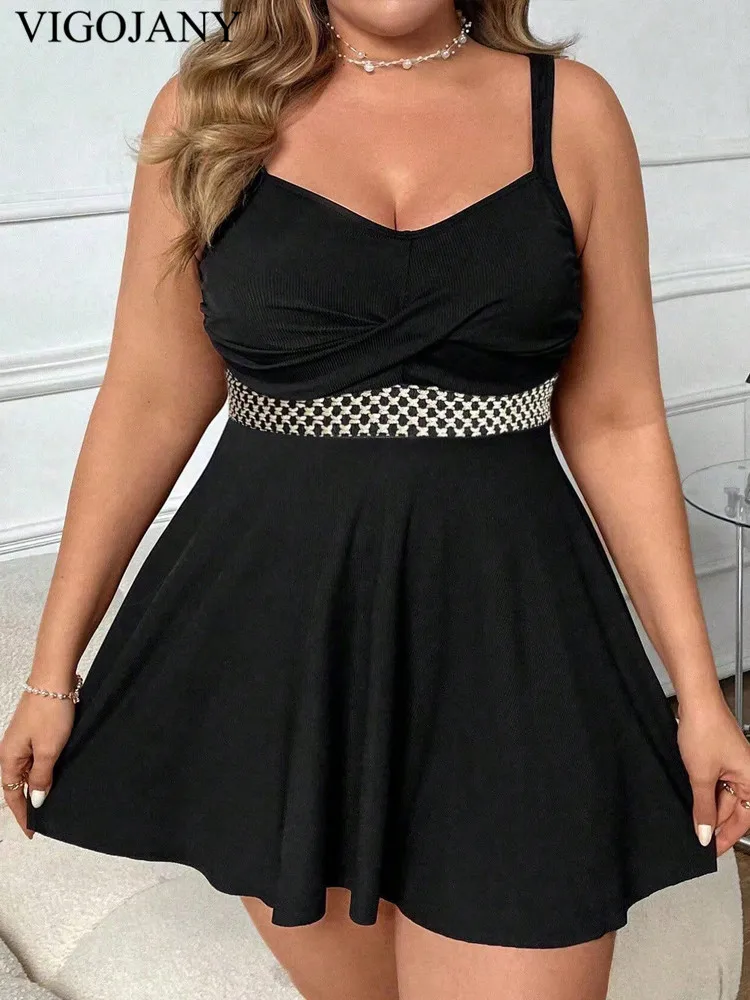 VigoJany 2026 Black Strapped Plus Size Swimwear Women Cross Push Up Large One Piece Swimsuit Backless Summer Chubby Bathing Suit thumbnail 4