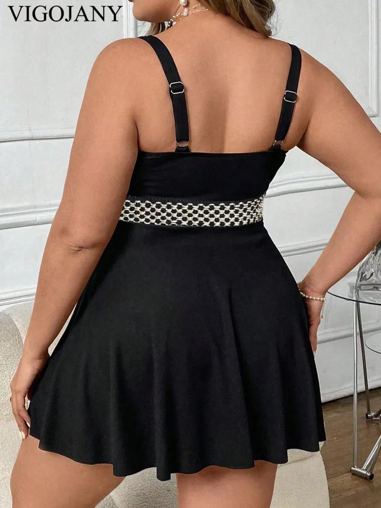 VigoJany 2026 Black Strapped Plus Size Swimwear Women Cross Push Up Large One Piece Swimsuit Backless Summer Chubby Bathing Suit thumbnail 5