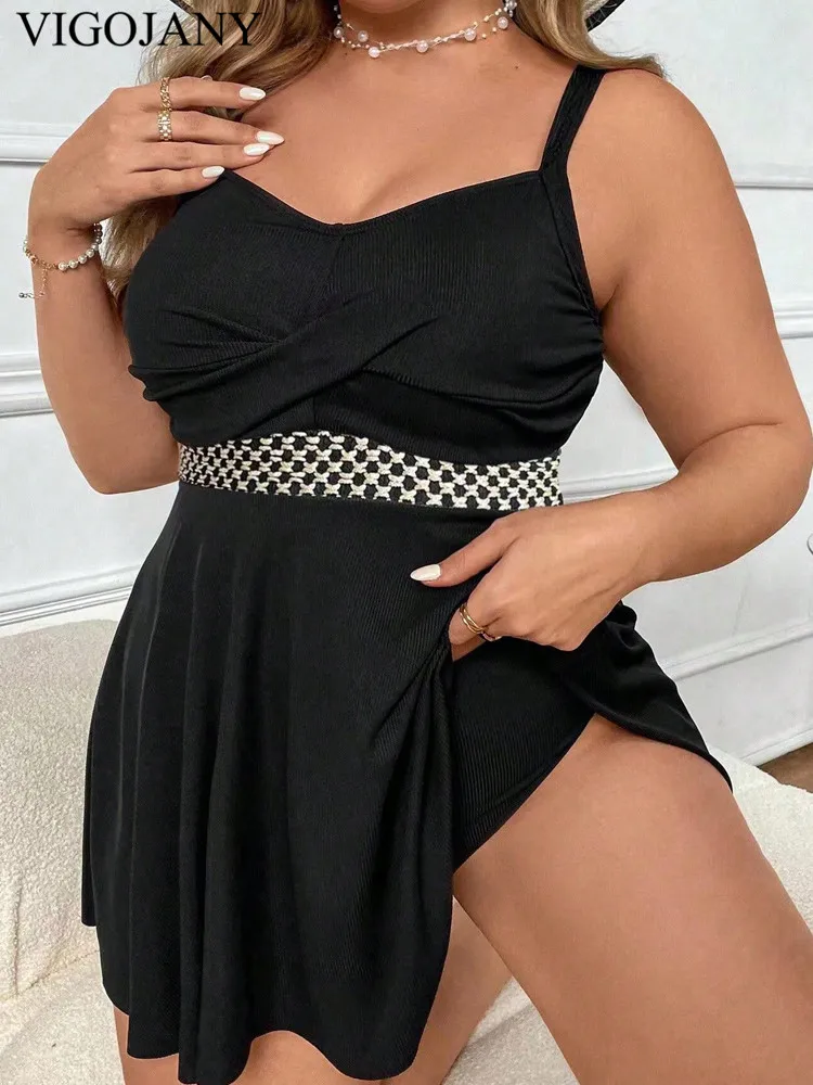 VigoJany 2026 Black Strapped Plus Size Swimwear Women Cross Push Up Large One Piece Swimsuit Backless Summer Chubby Bathing Suit thumbnail 3