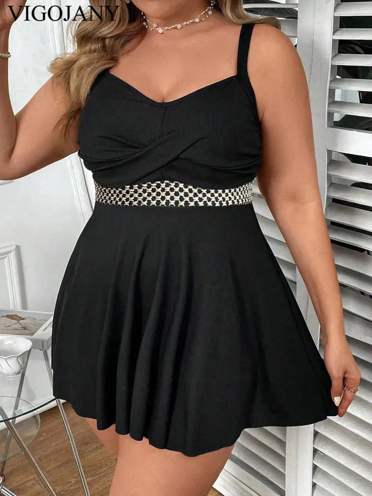 VigoJany 2026 Black Strapped Plus Size Swimwear Women Cross Push Up Large One Piece Swimsuit Backless Summer Chubby Bathing Suit thumbnail 2