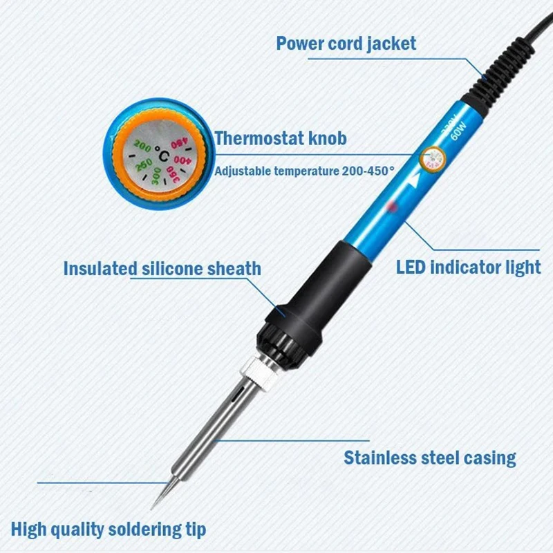 Adjustable Temperature Electric Soldering Iron 60W 220V or 110V  Electric Soldering Iron Welding Solder Repair Tool thumbnail 2