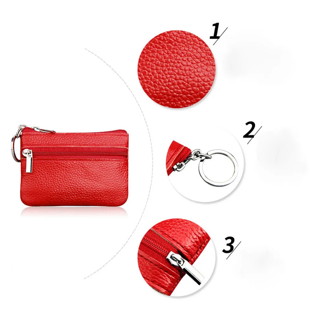Women'S Small Change Money Bags Pocket Wallets With Key Ring Portable Functional Pouch Zipper Card Wallet Pu Coin Purses thumbnail 5