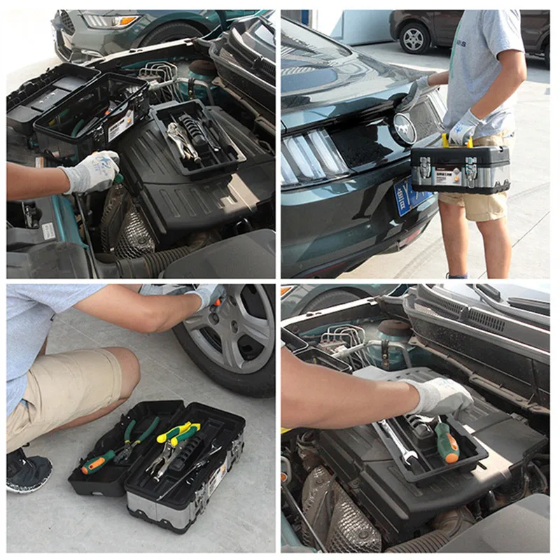 14/17/20 inch Tool box Stainless Steel Toolbox Suitcase Empty Large Tool Case Hardware Tool Storage Box Metal Portable Tool Box thumbnail 6