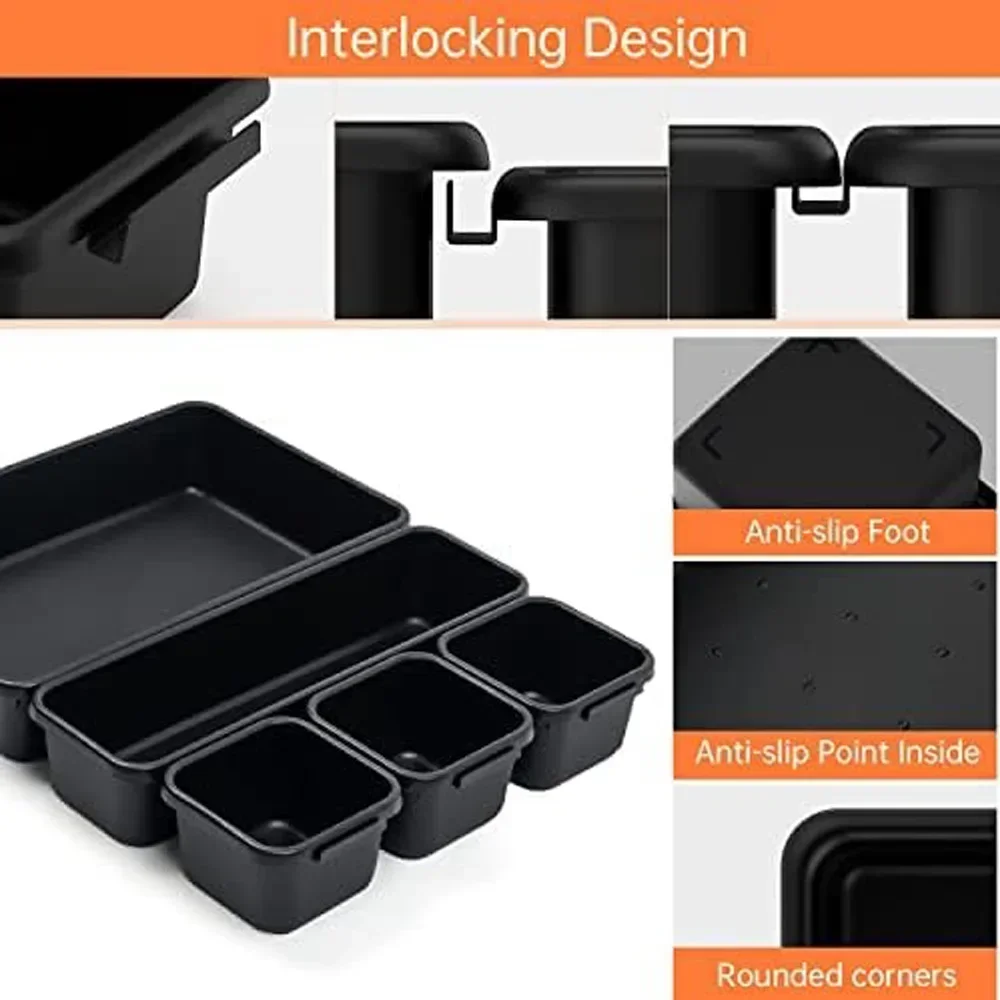 32PCS Desk Drawer Organizers 3 Size Plastic Interlocking Shallow Tool Organizer Tray Dividers Separators Storage Bins Container thumbnail 4