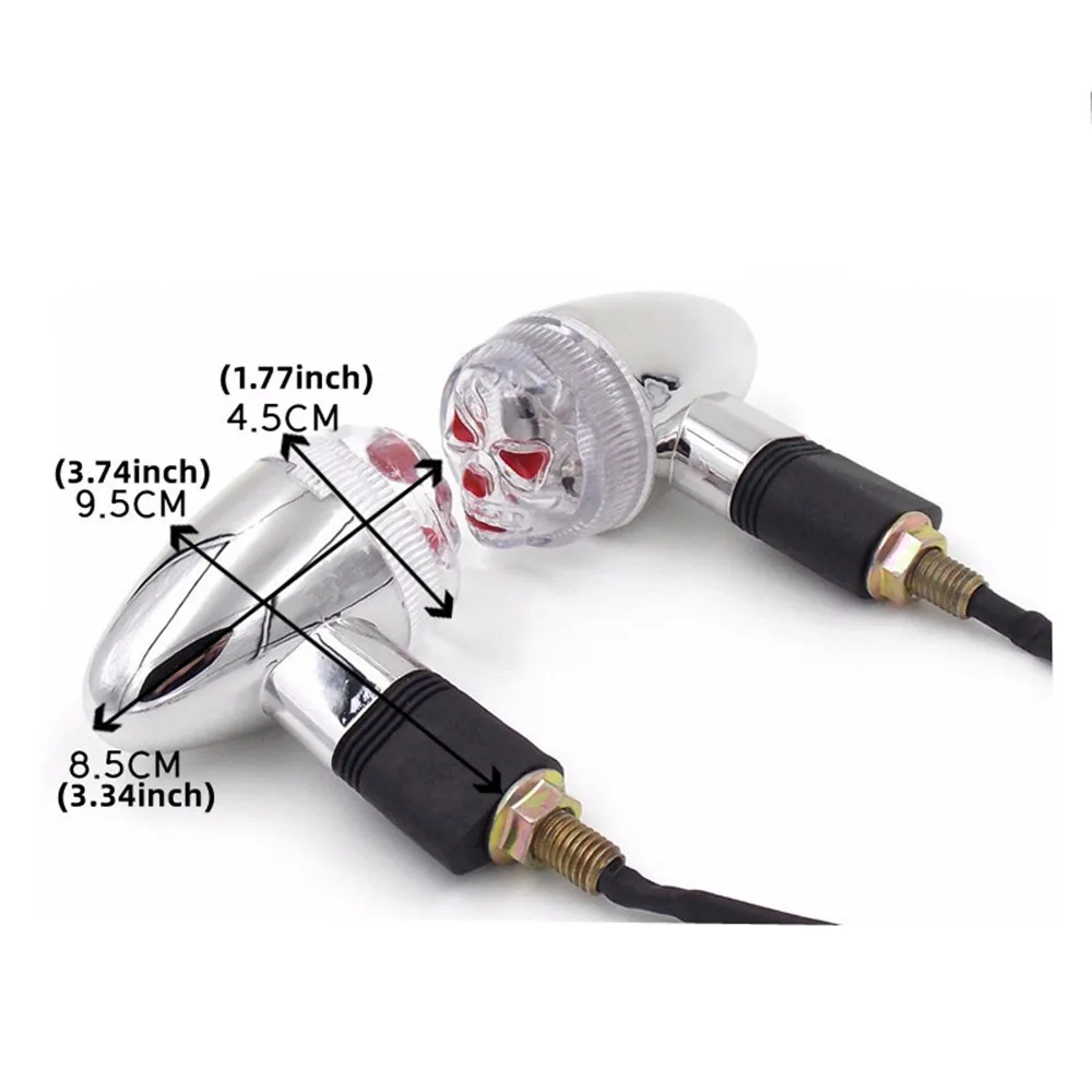 2pcs Universal LED 3D Skull Turn Signal Indicators Light Amber Lamp Motorcycle Bobber Cafe Racer Old School Bobber Touring Dirt thumbnail 5