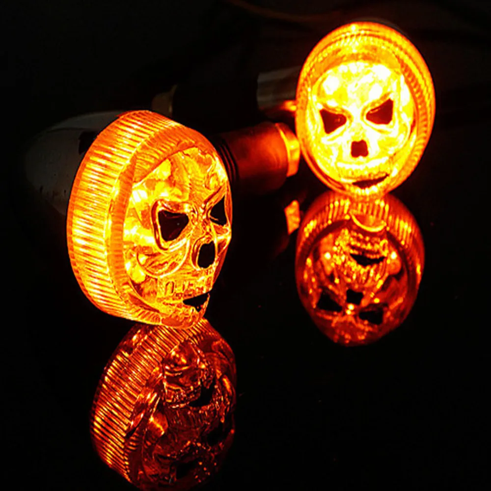 2pcs Universal LED 3D Skull Turn Signal Indicators Light Amber Lamp Motorcycle Bobber Cafe Racer Old School Bobber Touring Dirt thumbnail 6