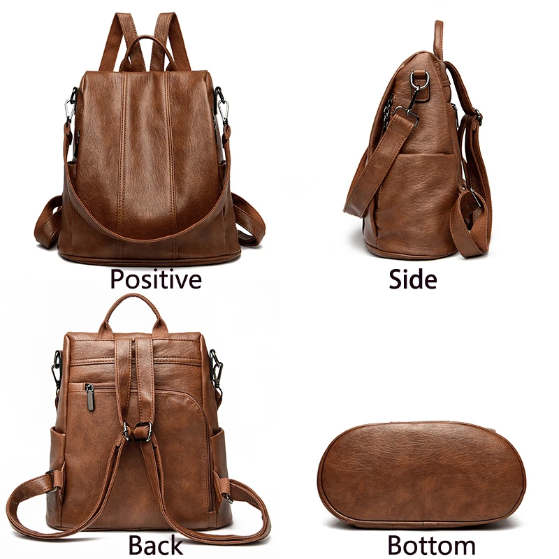 NEW Anti theft Backpack Purses High Quality Soft Leather Female Vintage Bag School Bags Travel Bagpack Ladies Bookbag Rucksack thumbnail 4