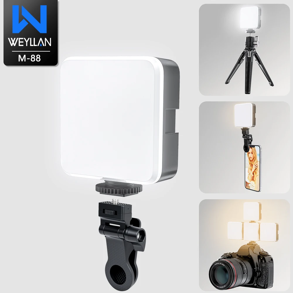 WEYLLAN Led Light for Camera and Tripod Mini Portable Light Selfie Rechargeable Video Lighting Cold Shoe Adjusted 3 Light Modes